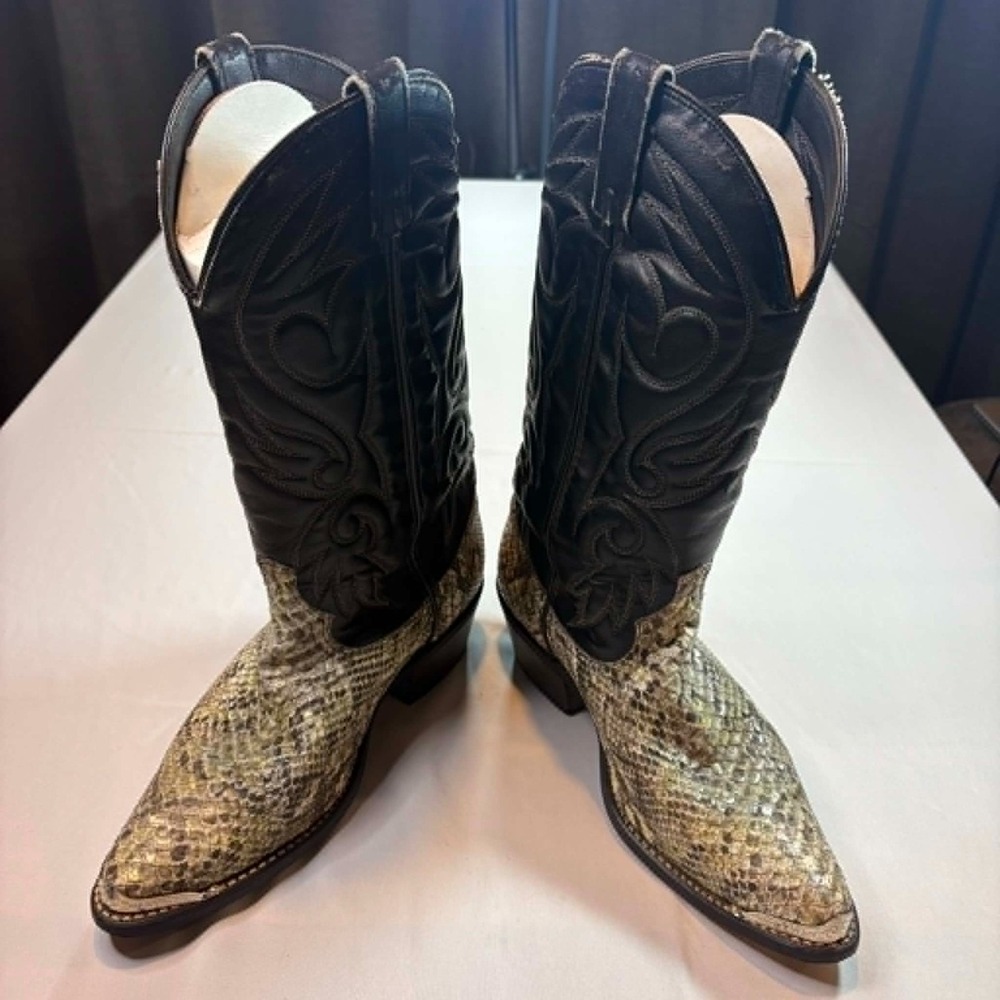 Ariat Genuine Python Snakeskin Cowboy Boots Mens 8 D Black Leather Western 4532